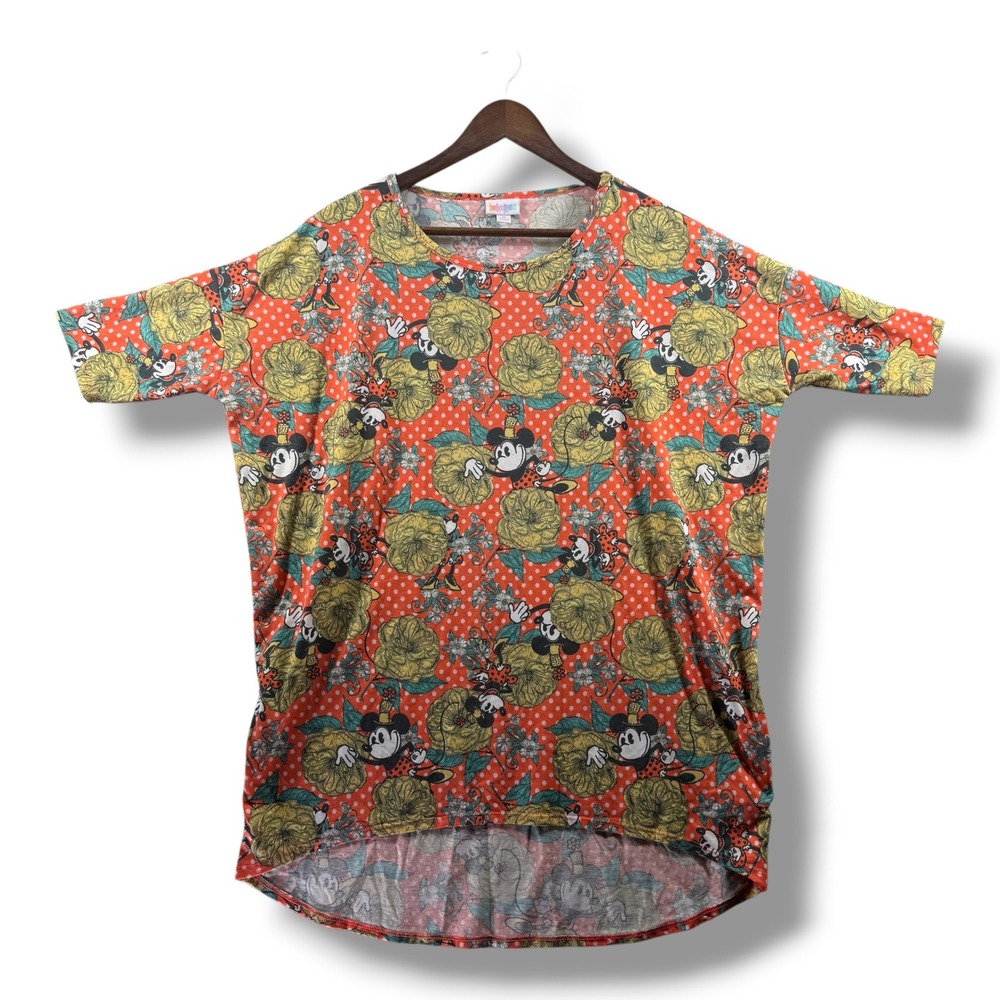 LuLaRoe Disney Mickey Mouse Floral Polka Dot Irma Tunic Top Orange Medium